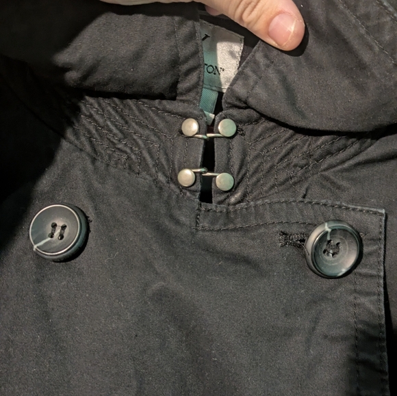 Women's Black Trench Coat Pea Coat Knee Length Worthington Size Large - Picture 5 of 11